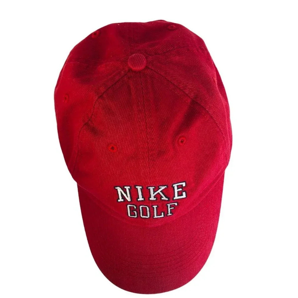 NIKE‎ Golf Hat Red Strapback Adjustable Cotton Corduroy Embroidery